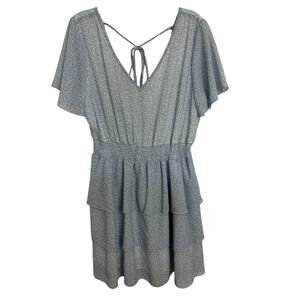 Altar’d State Light Blue Leopard Print Tiered Flowy Mini Dress Fairy Medium